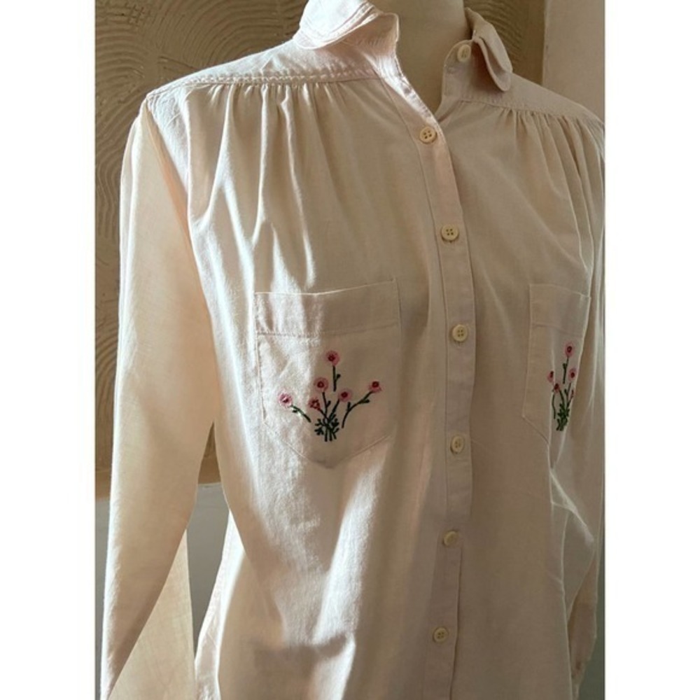 Vintage Peasant Top, India Cotton, 60s 70s Floral Embroidered stitch, handmade - Picture 5 of 15